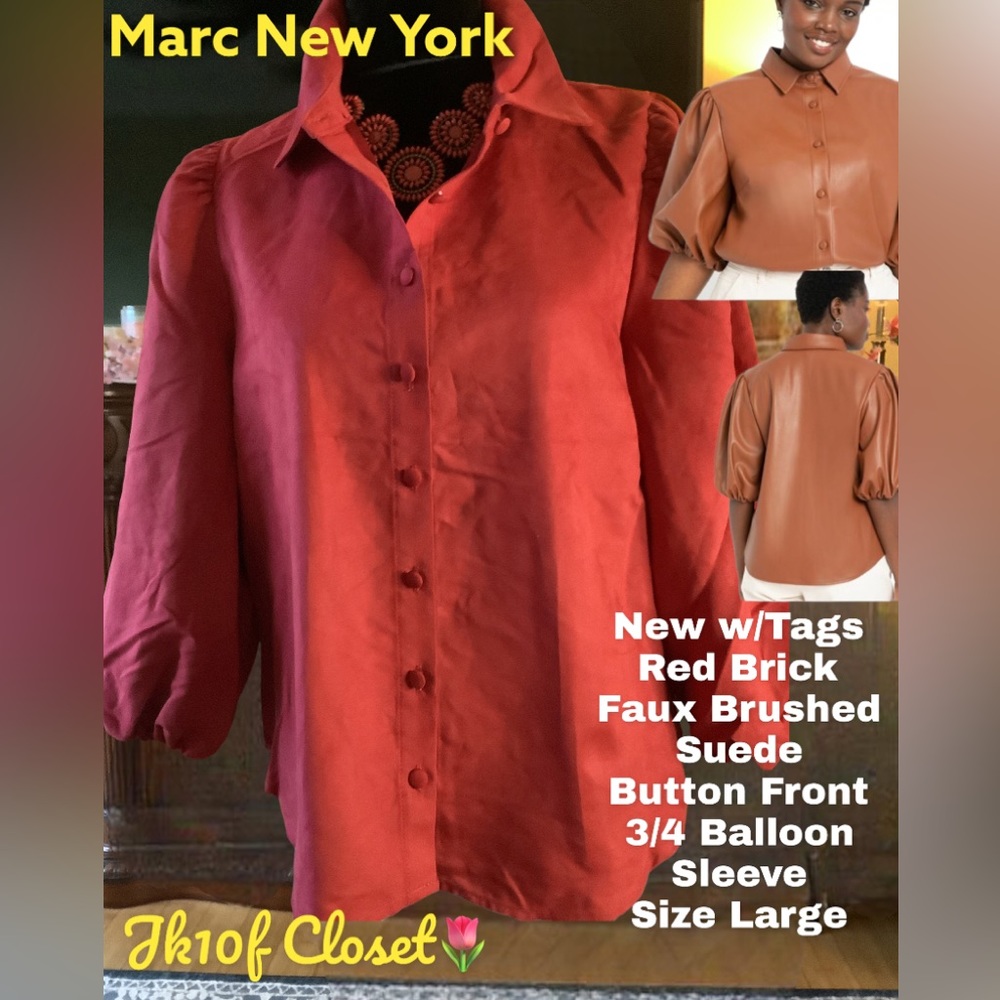 LOWEST🌺 NWT Andrew Marc LARGE FAUX SUEDE RED TOP